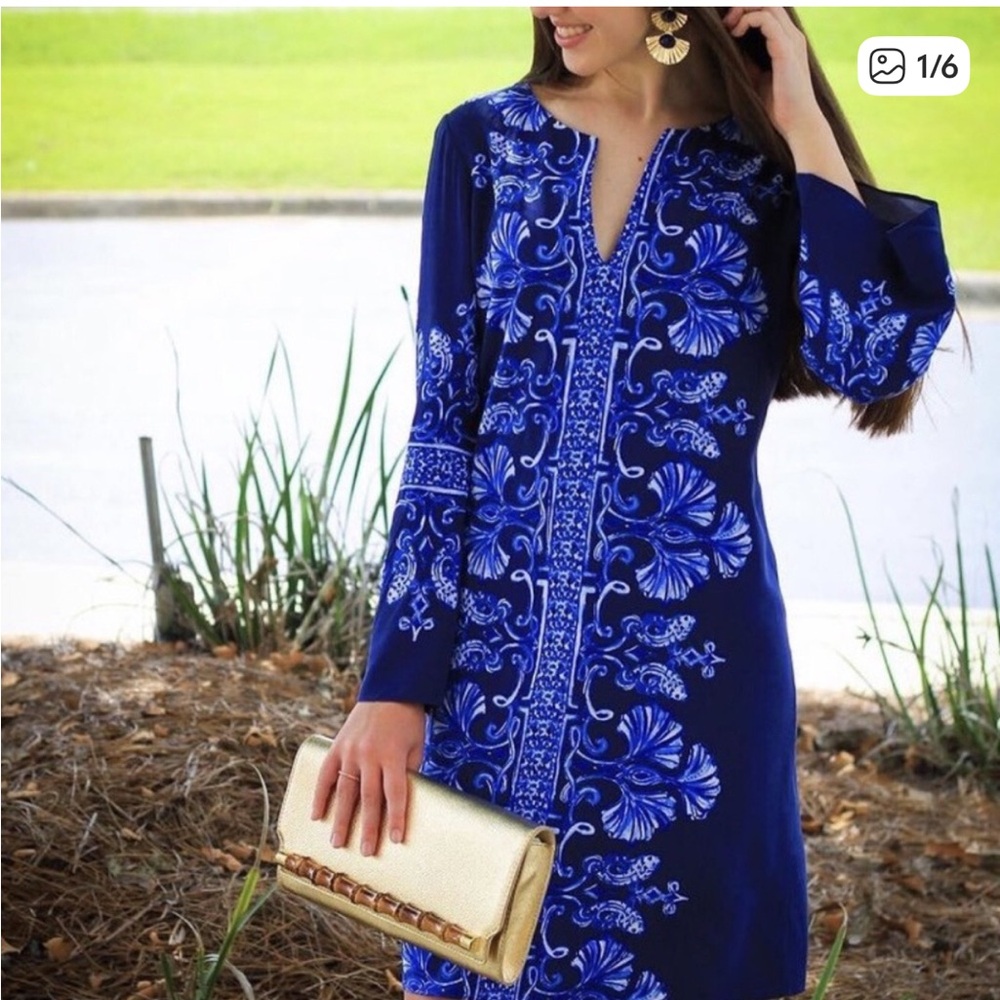 Lilly Pulitzer Blue Harlow Tunic Dress Floral Easter Spring EUC Size M